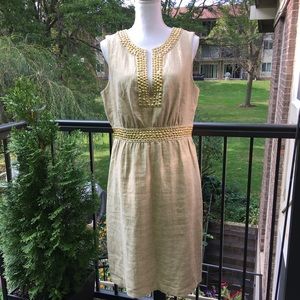 Kate Spade Bejeweled Gold Linen Dress